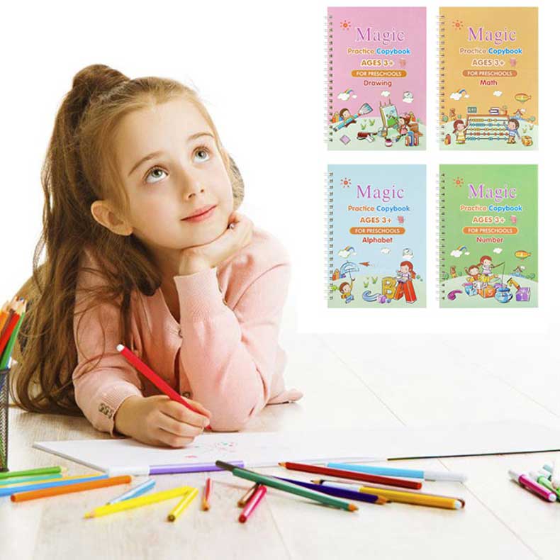 Pack de 4 Cahiers Éducatif (Alphabet, Chiffres, Mathématiques, Formes géométriques)